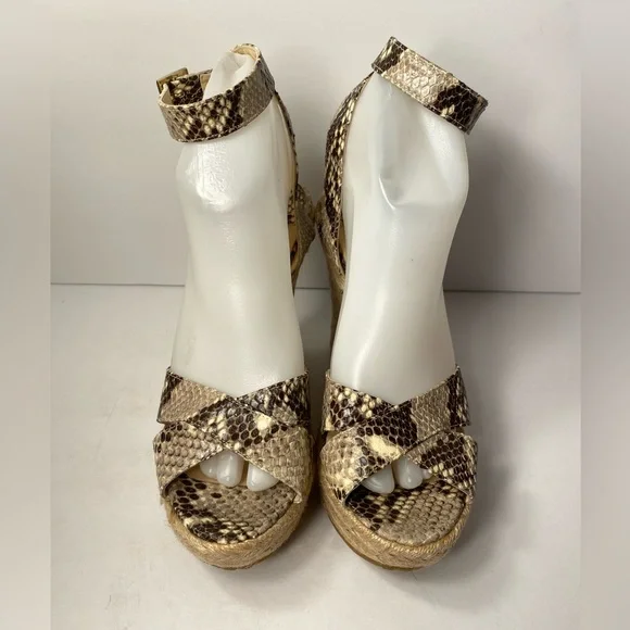 Jimmy Choo snake embossed wedge espadrille sandals ankle strap 37 - Picture 4 of 10